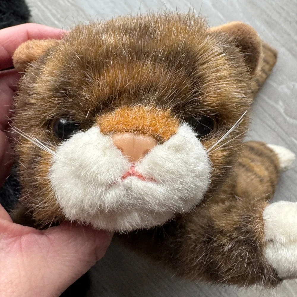 Vintage Ty Beanie Buddy Black Cat & Realistic Brown Tabby Plushies 16